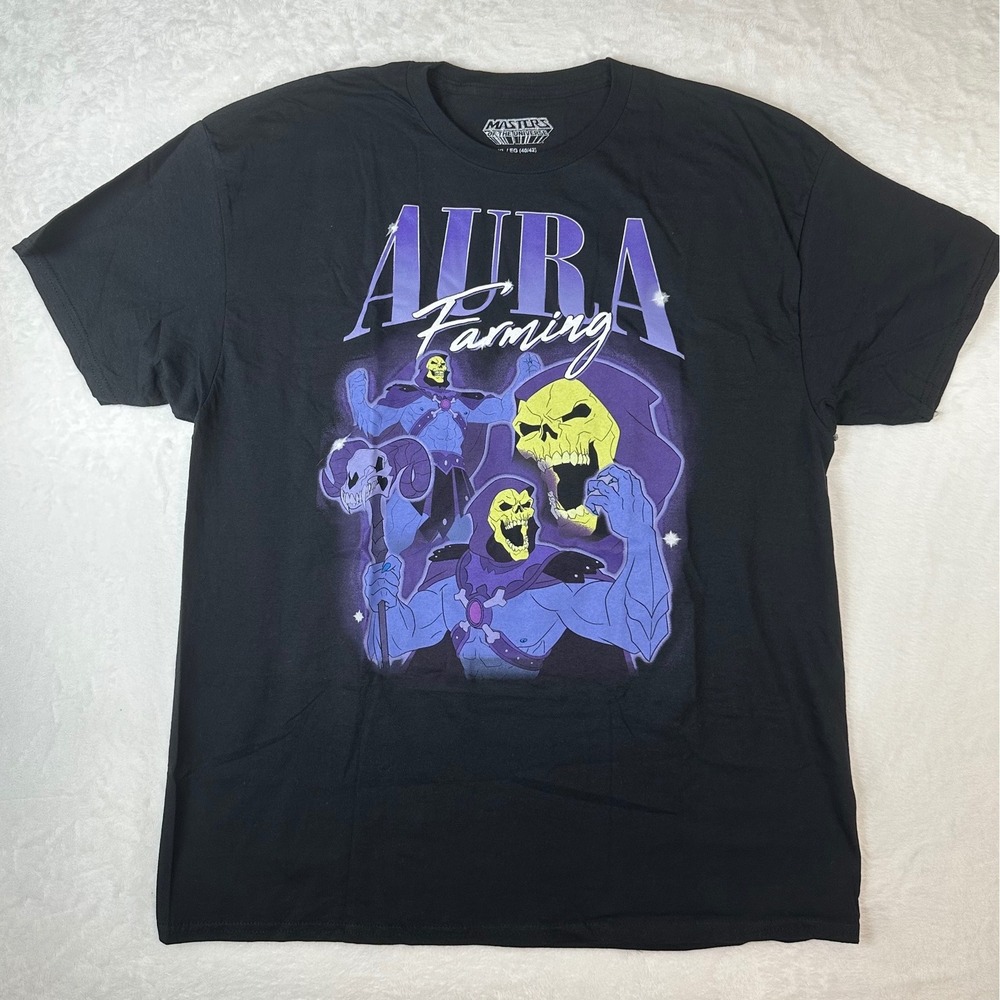 Masters of the Universe Skeletor Aura Farming Graphic T-Shirt XL Black Cotton